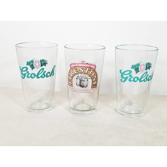 Pint Ale Beer Glasses Grolsch Firestone Walker Brewing Barware Craft Brew Vtg - Picture 1 of 11